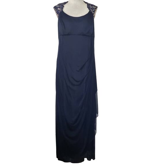 Navy Blue Cap Sleeve Maxi Dress Size 16W - Picture 1 of 6